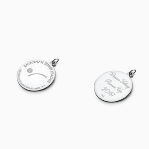 Engravable 1 inch 14k White Gold Disc Charm Pendant Custom Engraved with Artwork on the Front and Text on the Back