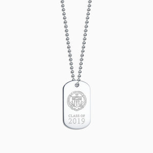 Engravable Men's 14k White Gold Flat Custom Graduation Dog Tag Slider Necklace with Ball Chain - Medium - Zoom Detail