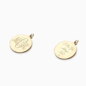 Engravable 1 inch 14k Yellow Gold Interlocking-Script Monogram Disc Charm Necklace - NYG06101116 - Pendant Monogramming and Text Engraving Details