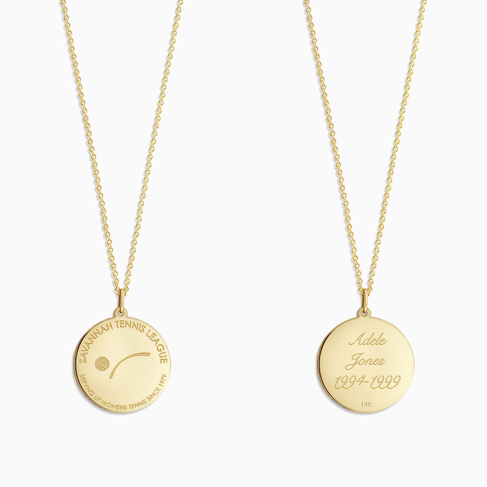 Engravable 7/8 inch 14k Yellow Gold Disc Charm Necklace with Cable Chain - NYG130420