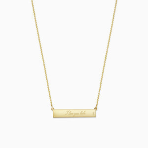 Engravable, 1.25 inch 14k Gold Horizontal Custom Diamond Name Bar Necklace - Back - Engraving (NYG220208)