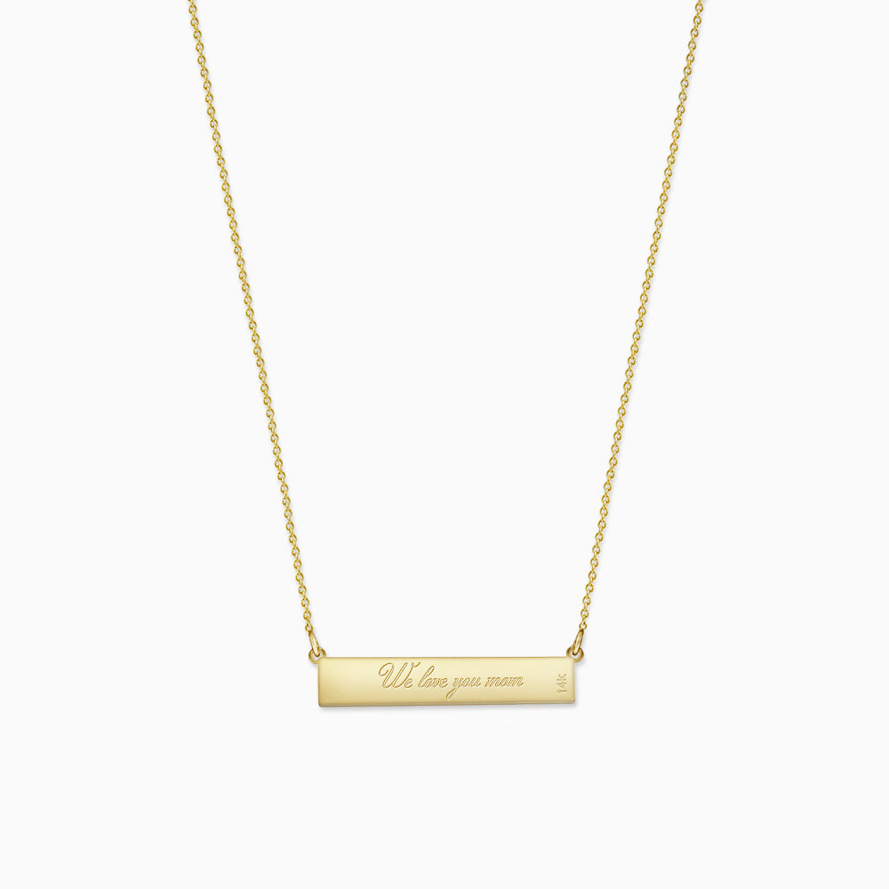 Engravable, 1.25 inch 14k Gold Diamond Mom Horizontal Name Bar Necklace (NYG220210)