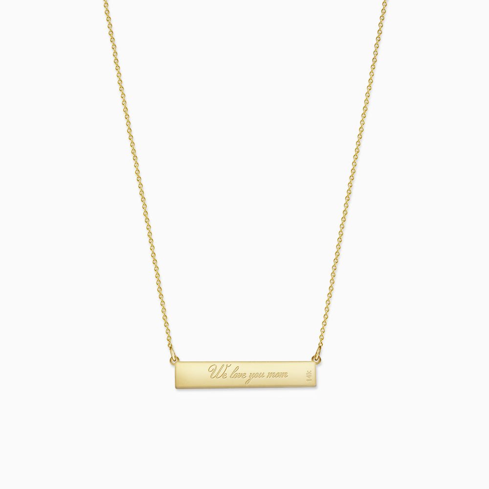 Engravable, 1.25 inch 14k Gold Diamond Mom Horizontal Name Bar Necklace (NYG220210)