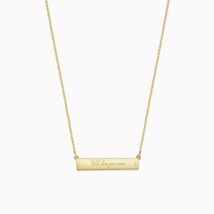Engravable, 1.25 inch 14k Gold Diamond Mom Horizontal Name Bar Necklace - Back Engraving (NYG220210)