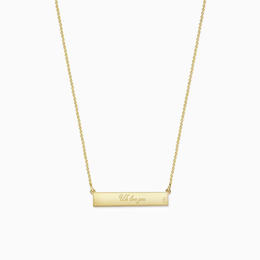 Engravable, 1.25 inch 14k Gold Diamond MOMMY Horizontal Name Bar Necklace