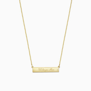 Engravable, 1.25 inch 14k Gold Diamond MUM Horizontal Name Bar Necklace - Back - Text Engraving (NYG220212)