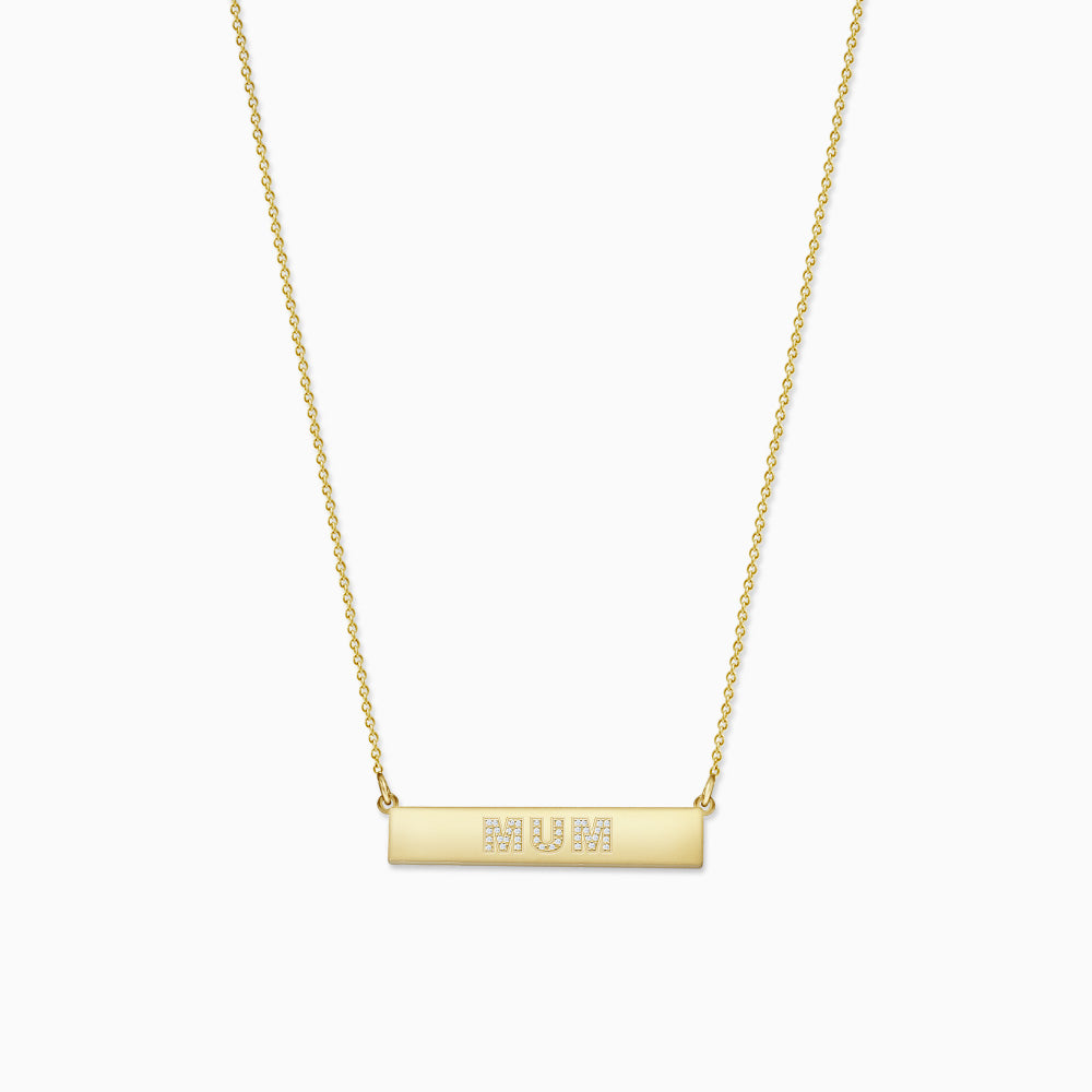 Engravable, 1.25 inch 14k Gold Diamond MUM Horizontal Name Bar Necklace (NYG220212)