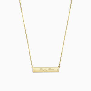 Engravable, 1.25 inch 14k Gold Diamond MAMA Horizontal Name Bar Necklace - Back - Text Engraving (NYG220213)