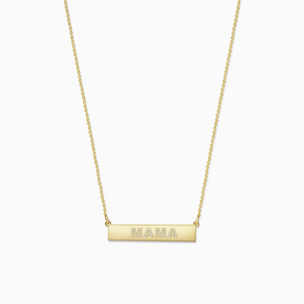Engravable, 1.25 inch 14k Gold Diamond MAMA Horizontal Name Bar Necklace (NYG220213)