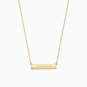 Engravable, 1.25 inch 14k Gold Diamond MAMAN Horizontal Name Bar Necklace - Back - Text Engraving (NYG220214)