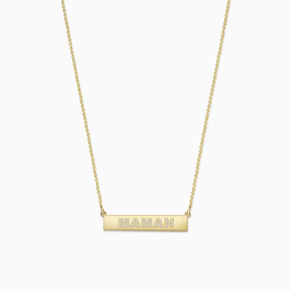 Engravable, 1.25 inch 14k Gold Diamond MAMAN Horizontal Name Bar Necklace (NYG220214)