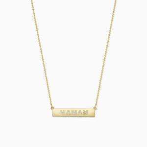 Engravable, 1.25 inch 14k Gold Diamond MAMAN Horizontal Name Bar Necklace (NYG220214)
