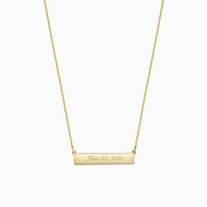 Engravable, 1.25 inch 14k Gold Custom Diamond MRS Horizontal Bar Necklace - Back - Text Engraving (NYG220215)
