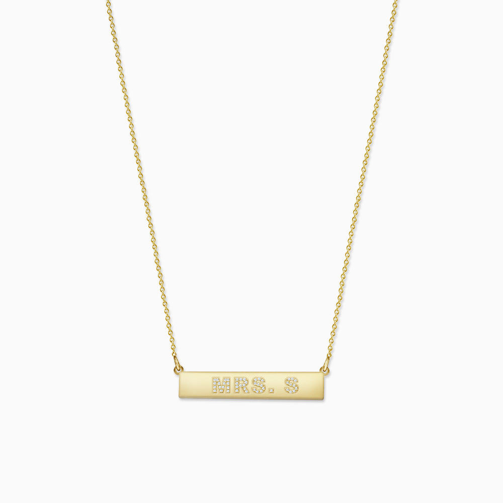 Engravable, 1.25 inch 14k Gold Custom Diamond MRS. L Horizontal Bar Necklace (NYG220215)