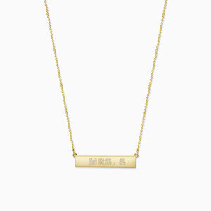 Engravable, 1.25 inch 14k Gold Custom Diamond MRS. S Horizontal Bar Necklace (NYG220215)