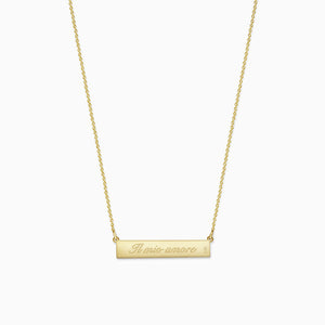 Engravable, 1.25 inch 14k Gold Diamond AMORE Horizontal Name Bar Necklace - Back Text Engraving (NYG220216)