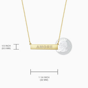 Engravable, 1.25 inch 14k Gold Diamond AMORE Horizontal Name Bar Necklace - Size Measurements (NYG220216)