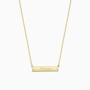 Engravable, 1.25 inch 14k Gold Diamond SWEETIE Horizontal Name Bar Necklace - Back - Text Engraving (NYG220217)