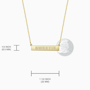 Engravable, 1.25 inch 14k Gold Diamond SWEETIE Horizontal Name Bar Necklace - Size Measurements (NYG220217)