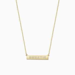 Engravable, 1.25 inch 14k Gold Diamond SWEETIE Horizontal Name Bar Necklace (NYG220217)