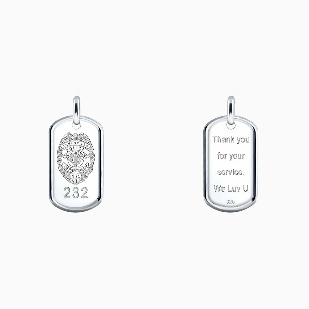 Engravable Men's Sterling Silver Dog Tag with Raised Edge - Medium