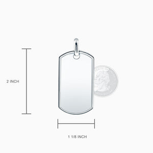 Engravable Men's Solid Sterling Silver Raised Edge Dog Tag - Large - Size 2 inch x 1 1/8 inch