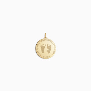 Engravable 1 inch 14k Yellow Gold Disc Charm Pendant with Actual Baby Footprints