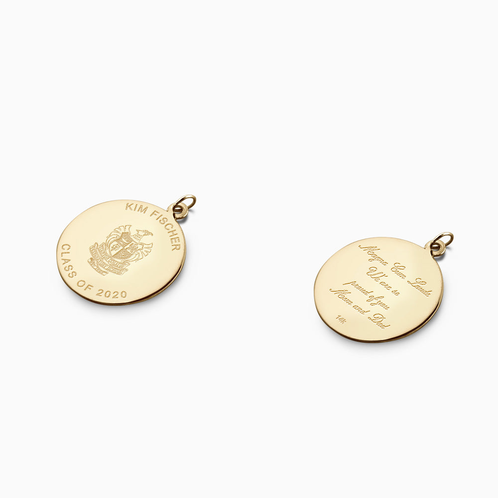 1 inch, 14k Yellow gold Custom Engraved Graduation Disc Charm Pendant