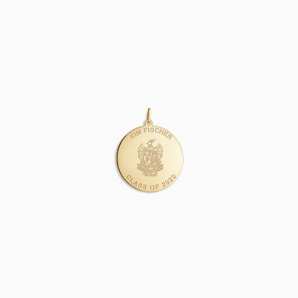 1 inch, 14k Yellow gold Custom Engraved Graduation Disc Charm Pendant