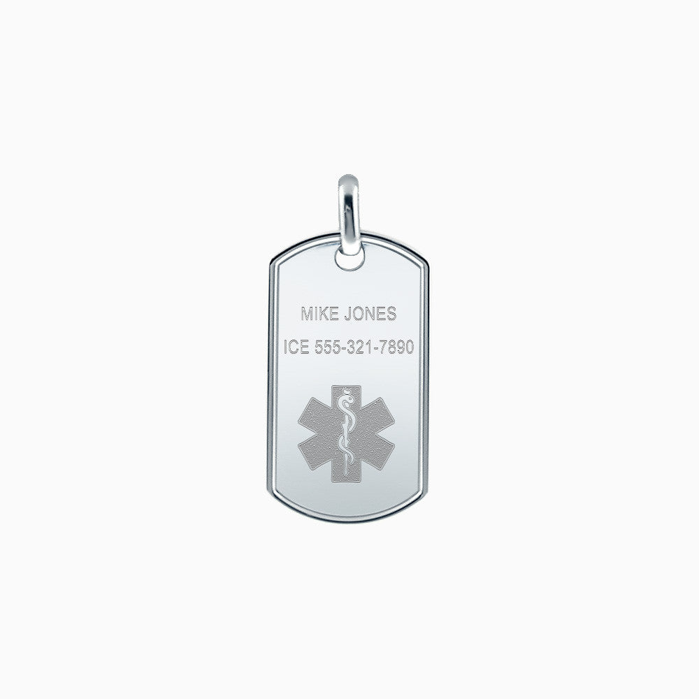 Men's Sterling Silver Medical Alert Star of Life Dog Tag - Large - Engraving Options