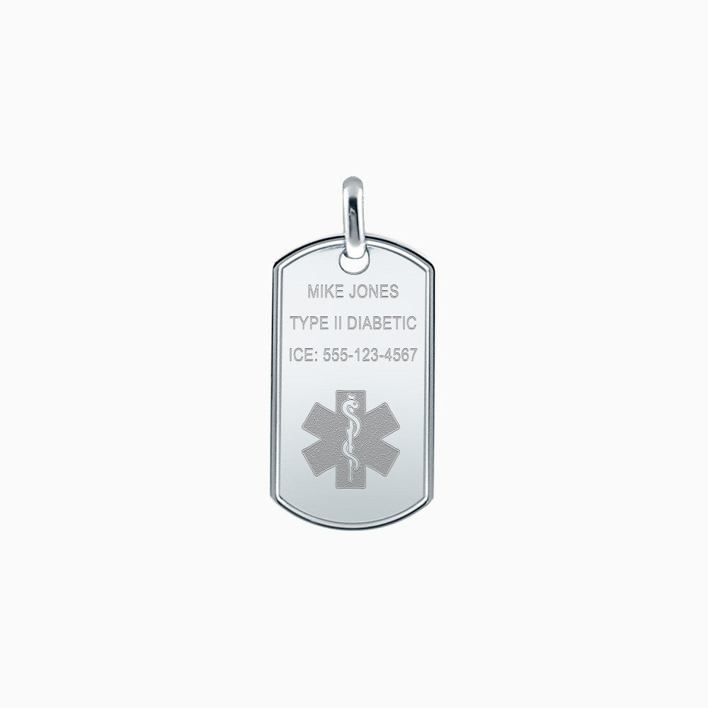 Men's Sterling Silver Medical Alert Star of Life Dog Tag - Large - Engraving Options