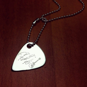 Mens Sterling Silver Guitar Pick Necklace Custom Engraved with Handwriting