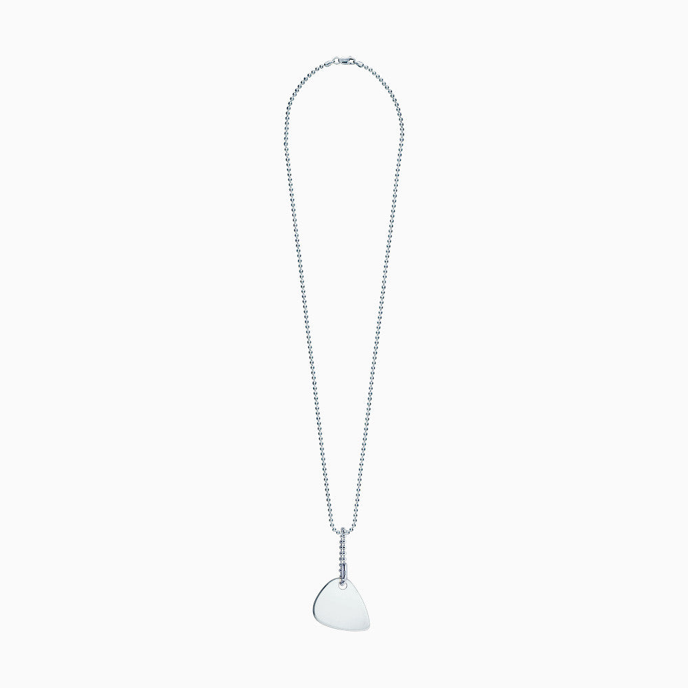 Engravable Men's Sterling Silver Guitar Pick Necklace with Bead Chain and Extension - NSL120529