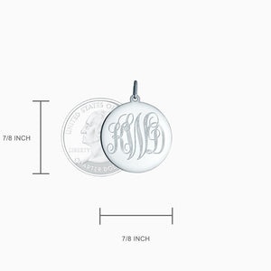 7/8 inch 14k White Gold KWD Monogram Disc Pendant Size: 7/8 inch x 7/8 inch x 1 inch Thickness
