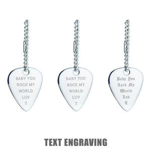 Text Engraved Mens Sterling Silver Guitar Pick Pendant w/ Bead Chain Extension
