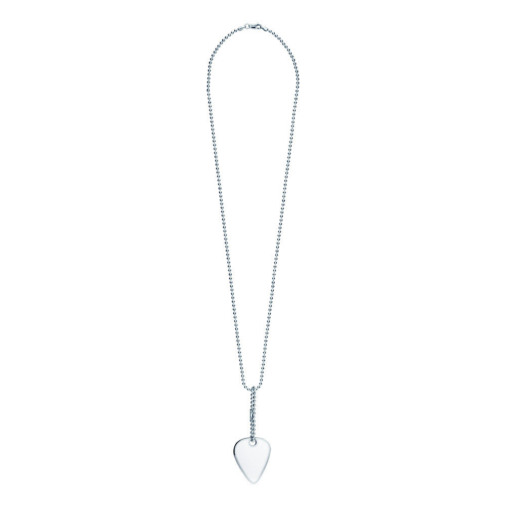 Mens Sterling Silver Guitar Pick Necklace w/ Bead Chain and Extension (Engraved)