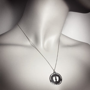 14k White Gold Custom Engraved Baby Footprint Charm Necklace - Fit