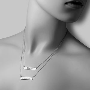 1.25 inch, 14k White Gold Personalized Horizontal Name Bar Necklace