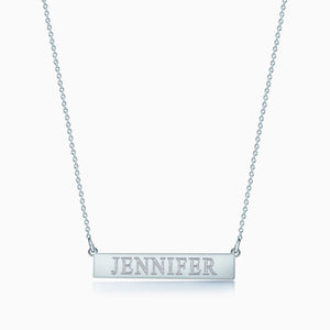 1.25 inch, 14k White Gold Personalized Horizontal Name Bar Necklace Engraved with a Single Name