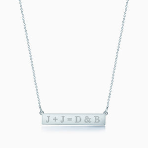 1.25 inch, Sterling Silver Personalized Horizontal Name Bar Necklace Engraved with a Life Equation J+J=D&B 