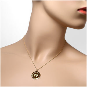7/8 inch, 14k Gold Custom Engraved Baby Footprint Charm Necklace