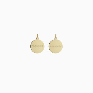 1/2 inch, 14k Gold Etched Initial Disc Charm Pendant - Text Engraving on Back