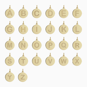 1/2 inch, 14k Gold Etched Initial Disc Charm Pendants - Alphabet