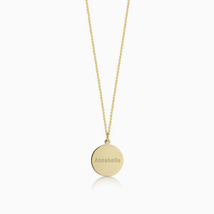 Double 1/2 inch, 14k Gold Etched Initial Disc Charm Necklace (Engravable)