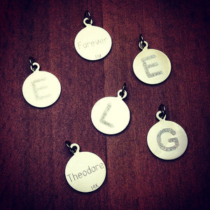 1/2 inch, 14k Gold Etched Initial Disc Charm Pendants - Customer Samples