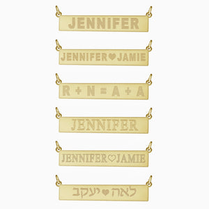 1.25 inch, 14k Gold Personalized Horizontal Name Bar Necklace