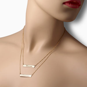 1.25 inch, 14k Yellow Gold Personalized Horizontal Name Bar Necklace - Available with 16 inch and 18 inch chain sizes