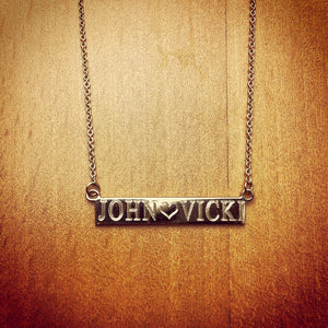 1.25 inch, 14k Gold Personalized Horizontal Name Bar Necklace