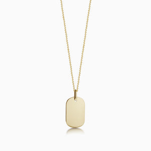 Engravable Women's 14k Gold Flat Dog Tag Necklace w/ Link Chain - Small