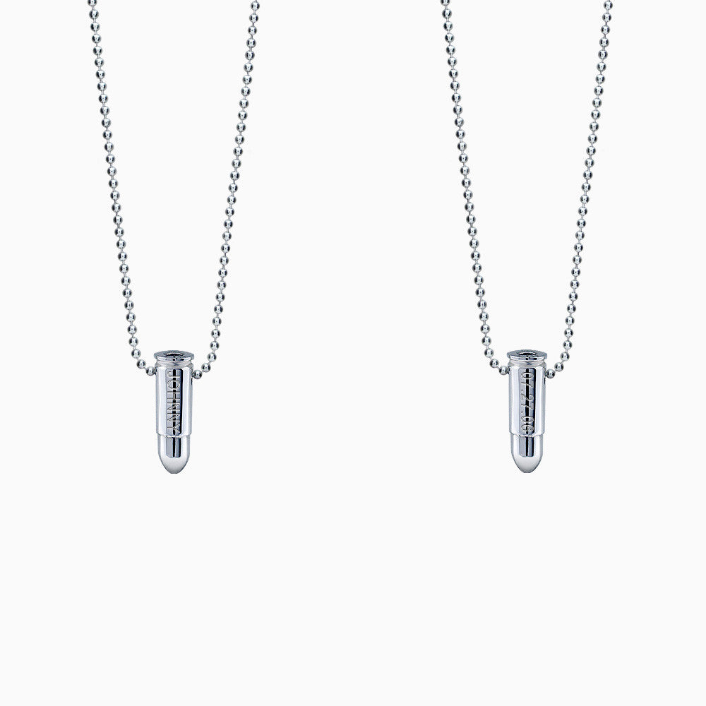 Mens Sterling Silver 9 mm Bullet Necklace w/ Bead Chain (Engravable)